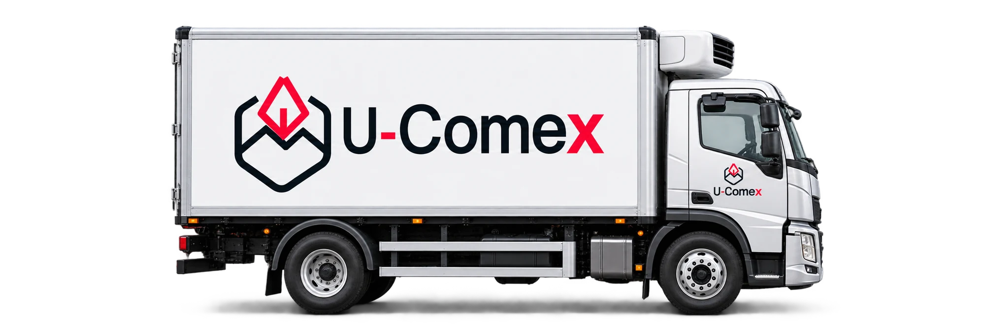 Refrigerado compacto de perfil con logo U-COMEX rojo y gris oscuro; configuración de referencia